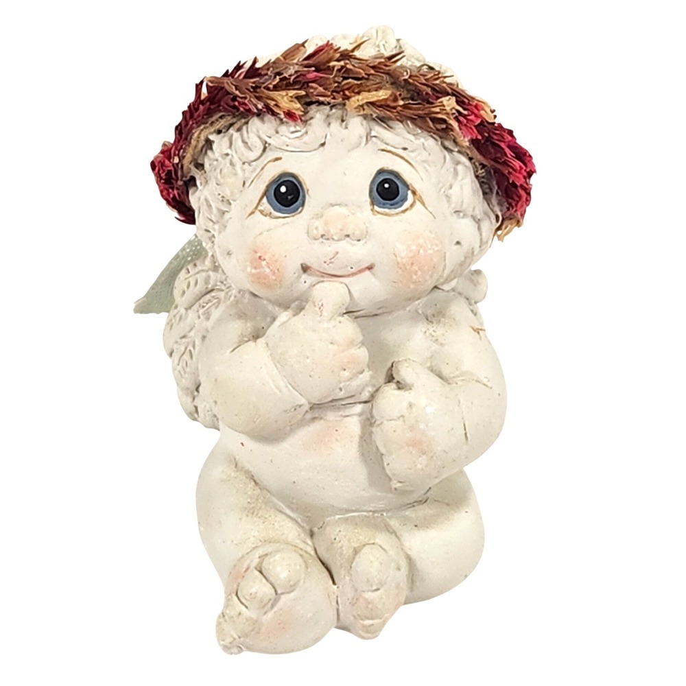 Dreamsicles 2002 "Finger Food" Sitting Mini Cherub Angel Figurine Wreath Signed